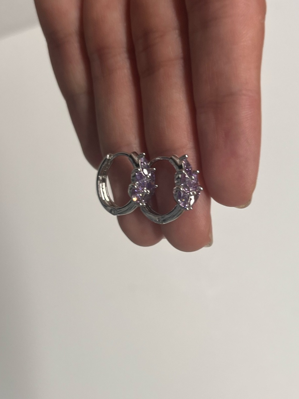Silver Hoop Earrings with Light Purple Gemstones